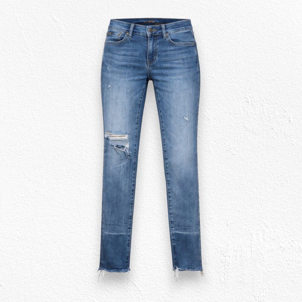 Polo Ralph Lauren Medium Wash Distressed Raw Hem Tompkins Skinny Jeans Size 26